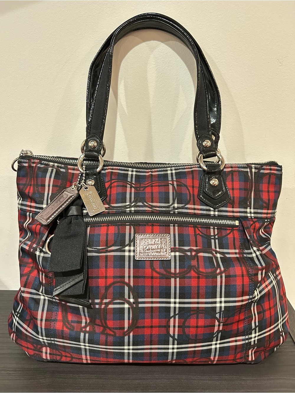 Coach Poppy Tartan Plaid Multi-color Glam Glitter Tote Bag EUC